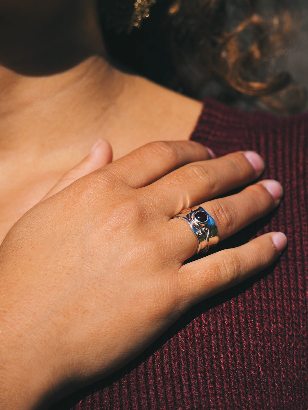 Sterling Silver Garnet Ring with Copper Detail