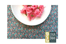 Load image into Gallery viewer, Decorative placemat with floral design and Casa Boho logo
