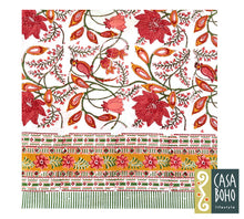 Load image into Gallery viewer, Decorative fabric with floral and leaf patterns, featuring the brand 'Casa Boho'.
