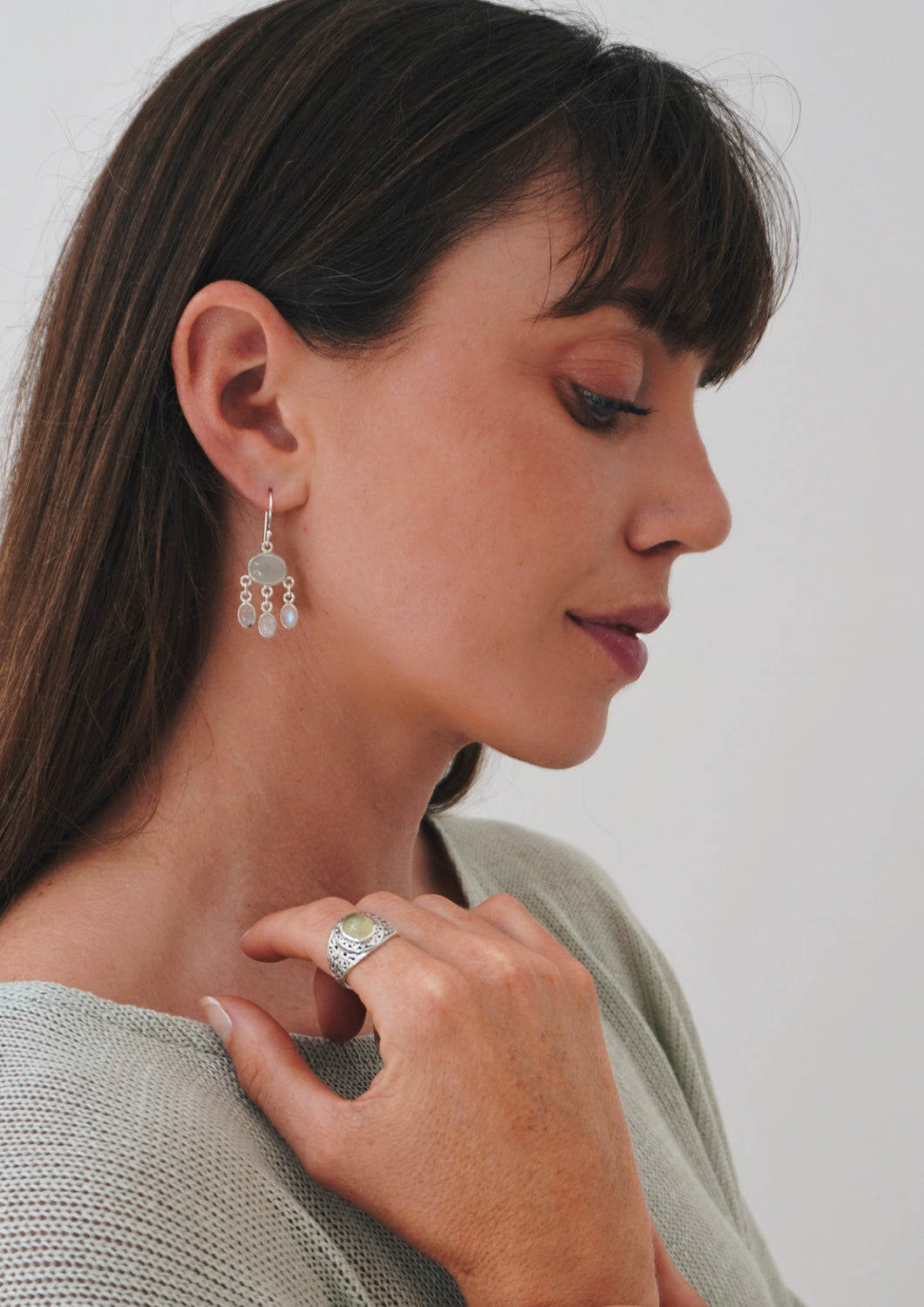 Sterling Silver Chalcedony and Moonstone Chandelier Earring