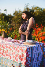 Load image into Gallery viewer, Block Print Pink Flower Table Cloth
