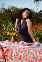 Load image into Gallery viewer, Block Print Pink Flower Table Cloth
