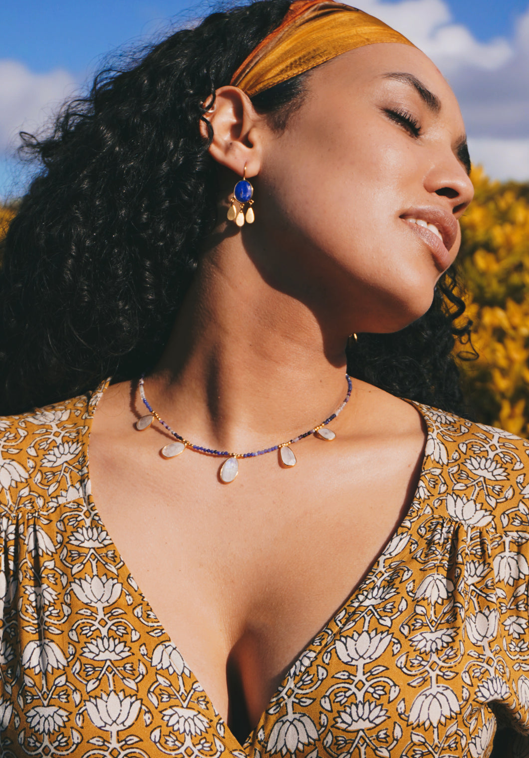 Gold Plated Lapiz Lazuli Earring