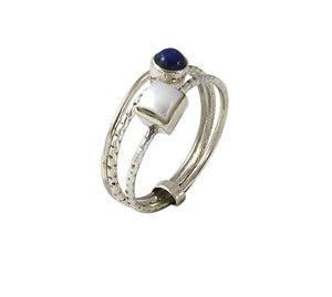 Sterling Silver Lapiz Lazuli and Pearl Ring