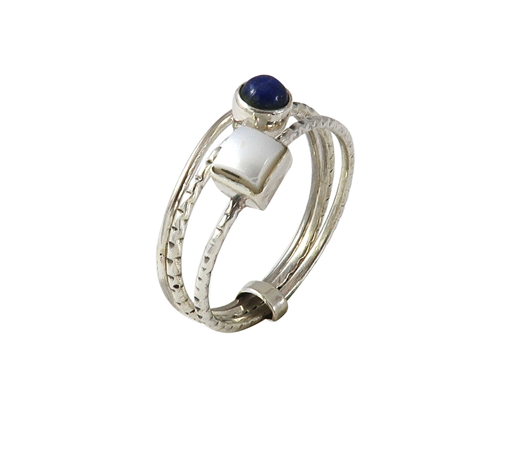 Sterling Silver Lapiz Lazuli and Pearl Ring