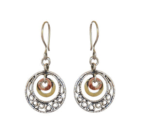 Sterling Silver Earrings with Brass and Copper Detail