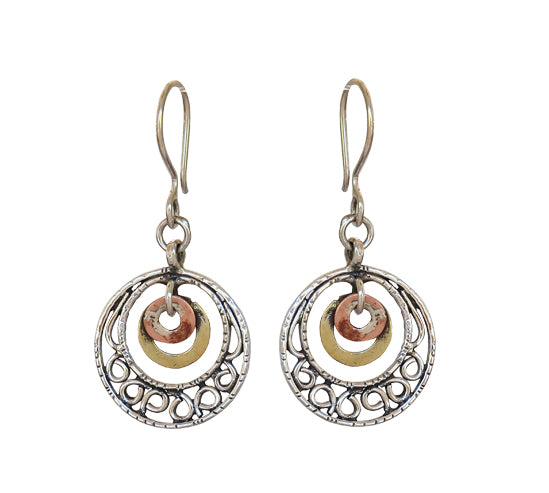 Sterling Silver Earrings with Brass and Copper Detail